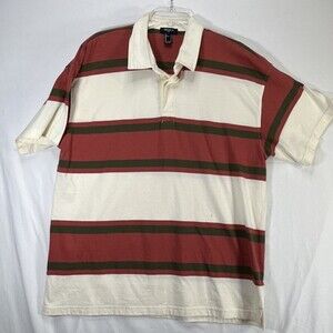 Forever 21 Men’s Striped Short Sleeve Polo Shirt Size Large Red White Green